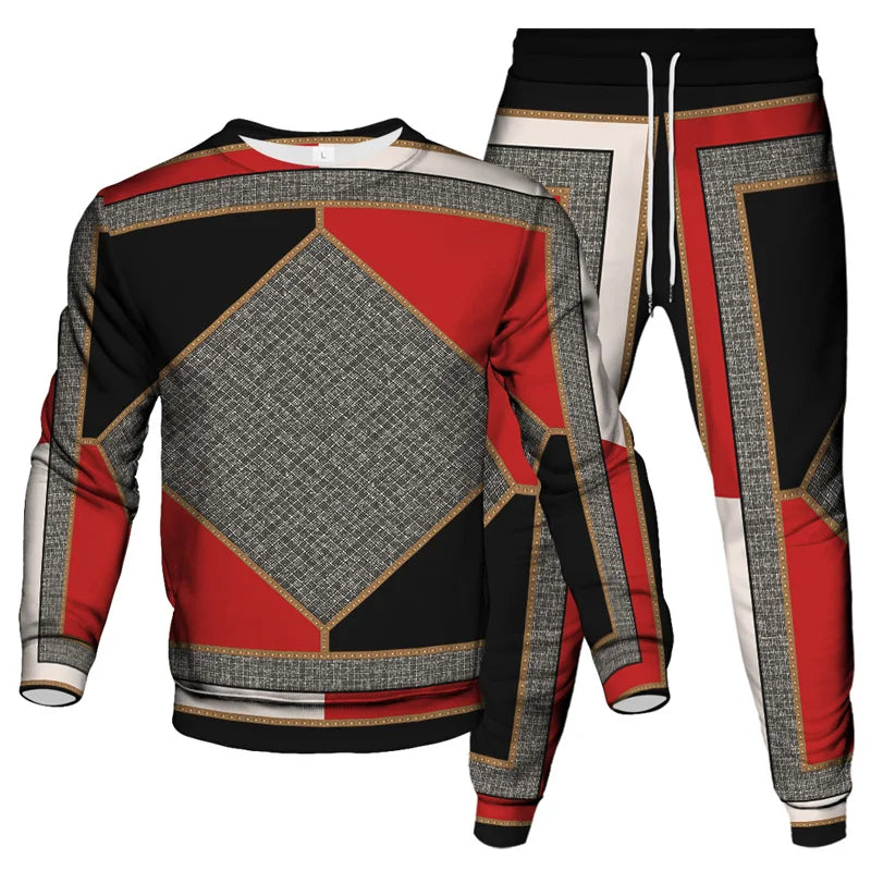 Vinatge Luxury Baroque Style Clothing Suit Men Jogging Pant Sweatshirt 2 Piece Set New Women Fashion Streetwear Tracksuit Set