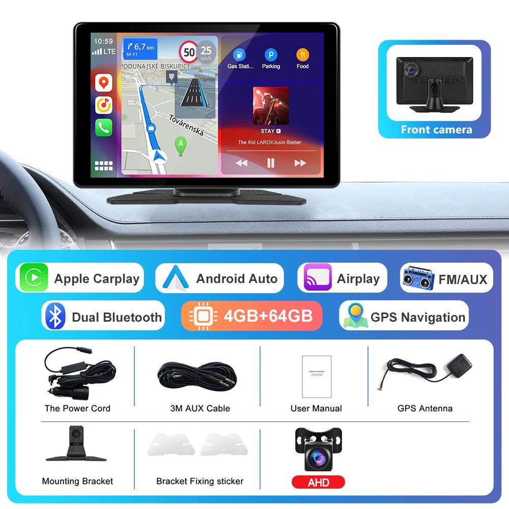 Podofo 8inch Android Monitor 4+64G Carplay Android auto Car Video Player Bluetooth FM AUX Apple Airplay Dashboard Monitor