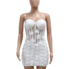 New Sexy Off Shoulder 3D Flower See Through Strapless White Mini Dresses Women‘s Elegant Birthday Evening Guest Party Prom Robe