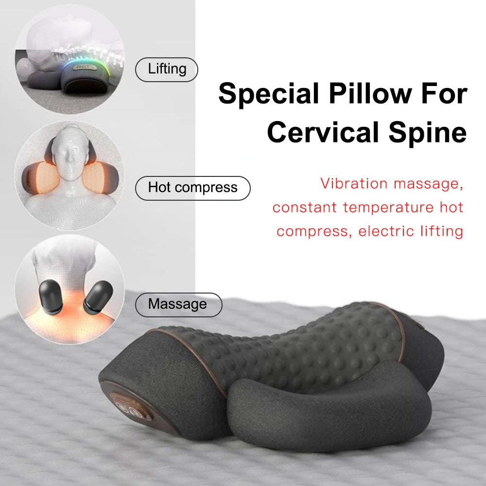 Neck Massager Pillow Cervical Orthopedic Pillow Lifting Traction Relax Hot Compress Vibration Massage Neck Pain Relief