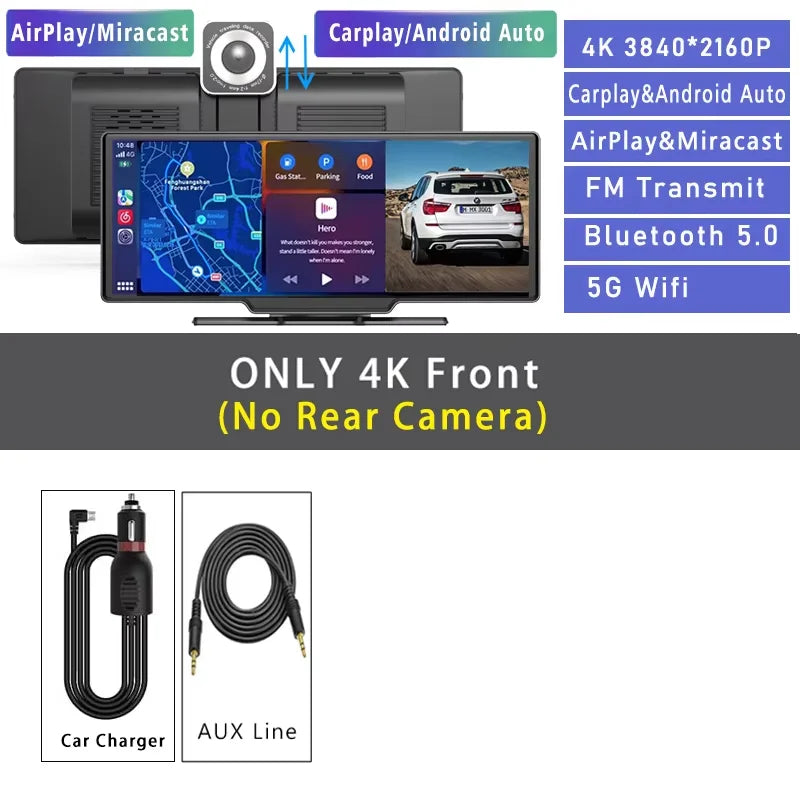 10.26“  Dash Cam 4K 3840*2160P Car Dvr Carplay Android Auto GPS 5G WIFI  Stream RearView Mirror Dashcam Camera Drive Recorder FM