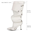 GIGIFOX Knee High Fold Over Boots For Women Stiletto High Heels Pointed Toe Back Zipper Shoes Adjustable Buckle Mid-calf Boots