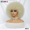 Short Afro Wigs for Black Women Blonde 10" Afro Curly Wig With Bangs 70s Bouncy Natural Synthetic Female Wigs for Party Cosplay