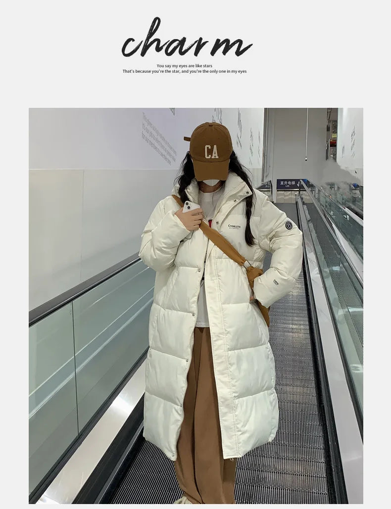 EVNISI Women Zipper Up Pockets Down Coat oversize Loose Coat Turtleneck Thicken Long Coat Women Casual Parkas 2024 Autumn Winter