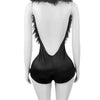 Joskaa 2025 Summer Women's Sexy Faux Fur Patchwork Halter Deep V Backless Skinny Playsuits Holiday Midnight Club Rompers S-XXL