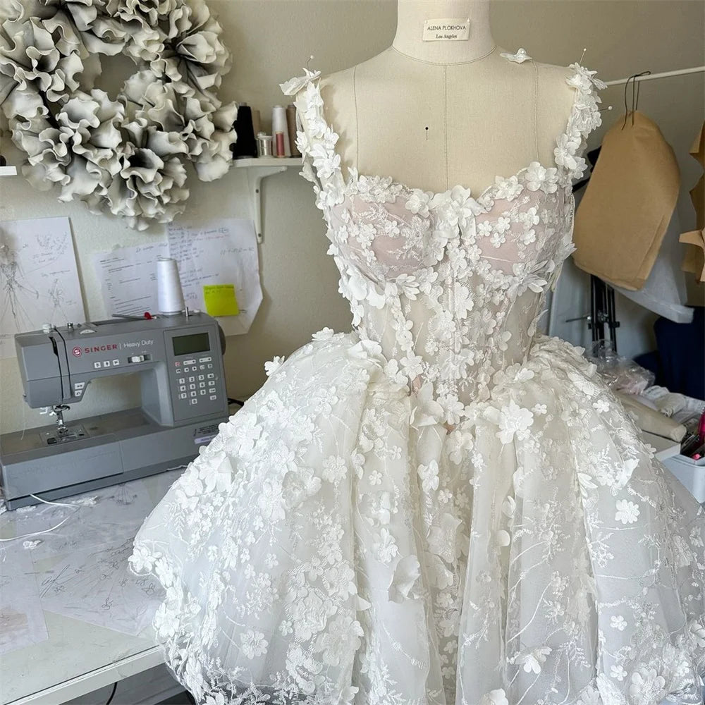 Cathy White Mini Tulle Prom Dresses Spaghetti Strap فساتين السهرة Customized Sleeveless Princess Flowers Vestidos De Noche 2024