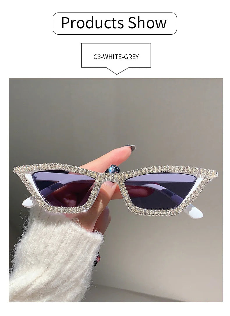 Fashion CAT EYE Rhinestone Bling Sunglasses Women Vintage Brand Luxury Small Frame Ladies Gradient Sun Glasses Oculos UV400