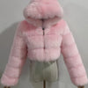 High Quality Furry Cropped Faux Fur Coats and Jackets Women Fluffy Top Coat With Hooded Winter Fur Jacket Manteau Femme