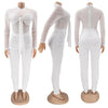 Sexy Mesh Patchwork Jumpsuits for Women Elegant Long Sleeve Bandage One Piece Party Long Bodysuit