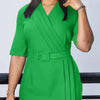 2024 summer new short sleeve V-neck waist solid color Tunle pencil skirt dress