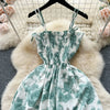2024 New Summer Korean Fashion Rose Flower Print Romantic Retro Party Dress Elastic High Waist Vacation Long Dress Beach Vestido