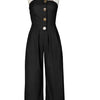 Beyprern New Chic Button Details Palazzo Jumpsuit One Piece Outfits Womens Ruched Strapless Wide Legs Jumpsuits Romper Clubwear