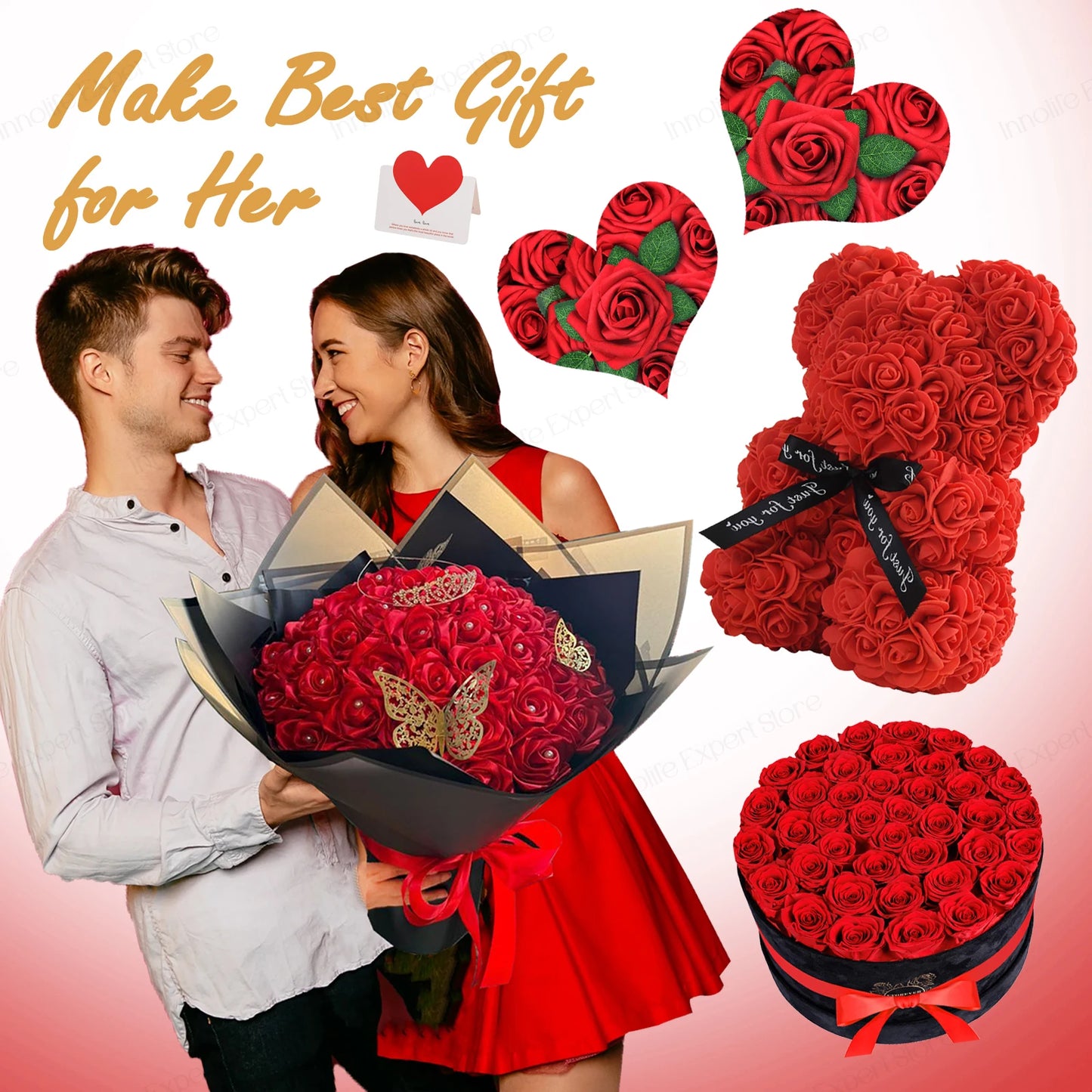 50-200PCS Artificial Roses Flowers Foam Flowers with Stems Fake Roses for DIY Wedding Bouquets Centerpieces Valentine's Day