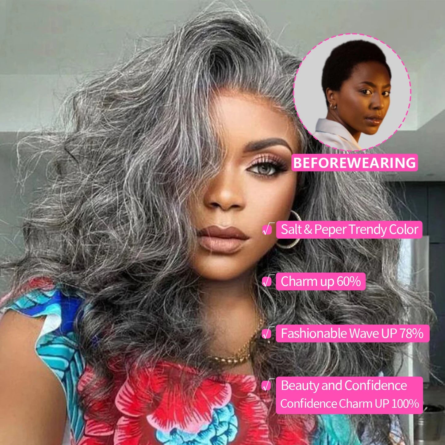 Natural Wave Gray Short Bob Salt And Peppe Glueless Closure Lace Wig Brazilian Human Hair Ready to Wear Lace Wigs For Women