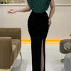 Lady Fashion Sleeveless Draped Split Dress Casual O Neck Sequin Splicing Party Dress 2025 New Year Elegant High Waist Long Dress