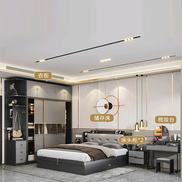 Minimalist Modern Full Bedroom Set Design Dresser Comfy Storage Double Bedroom Set Elegant Black Letto Matrimoniale Furniture