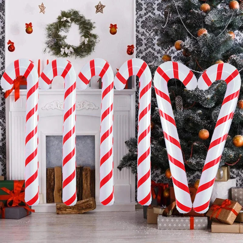 90cm Inflatable Christmas Candy Cane Balloon Walking Sticks 2023 Xmas Decoration for Home 2024 New Year Party Supplies Kids Gift