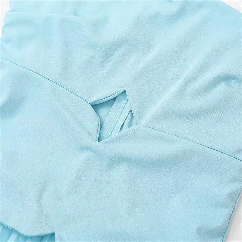 Women's 2024 Autumn New Fashion Temperament Hollow Design Strapless Stitching Crinkled Dress