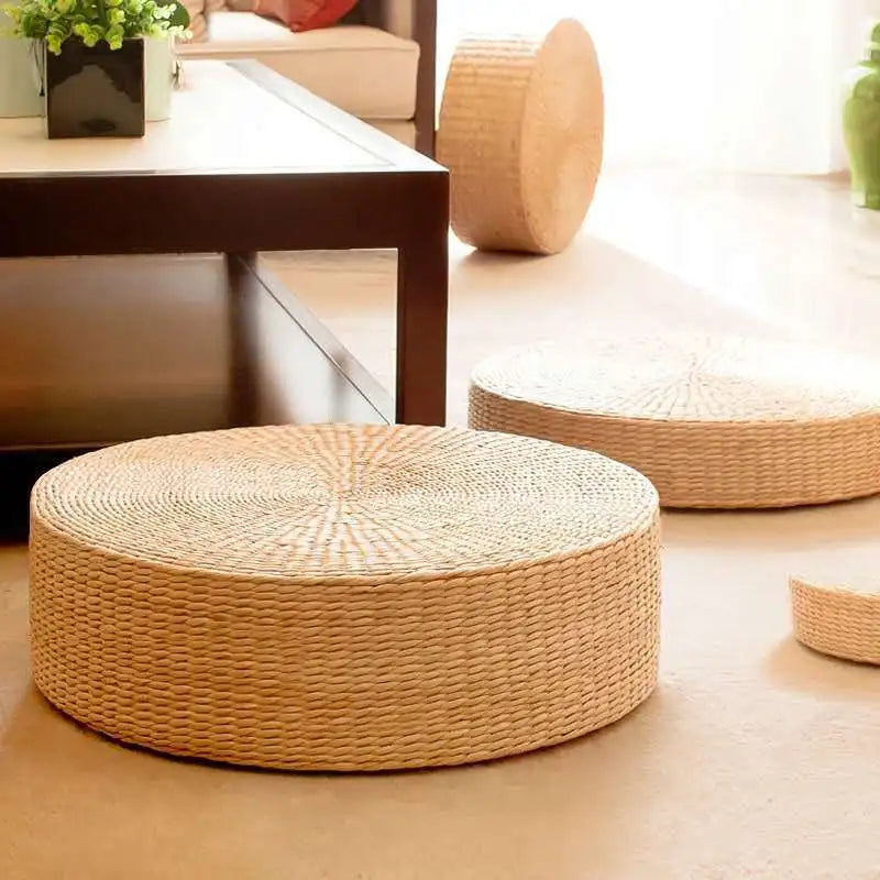 Hot 40cm*40cm Handmade Woven Natural Straw Round Pouf Tatami Cushion Floor Japanese Style Cushion Home Textile