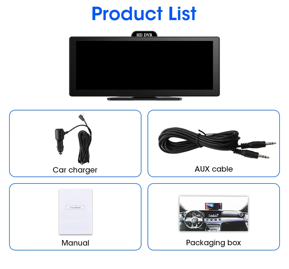 11.26 Inch 4K DVR Wireless CarPlay & Android Auto Dash Cam Bluetooth Audio GPS Navigation Dashboard Dual Lens Video Recorder