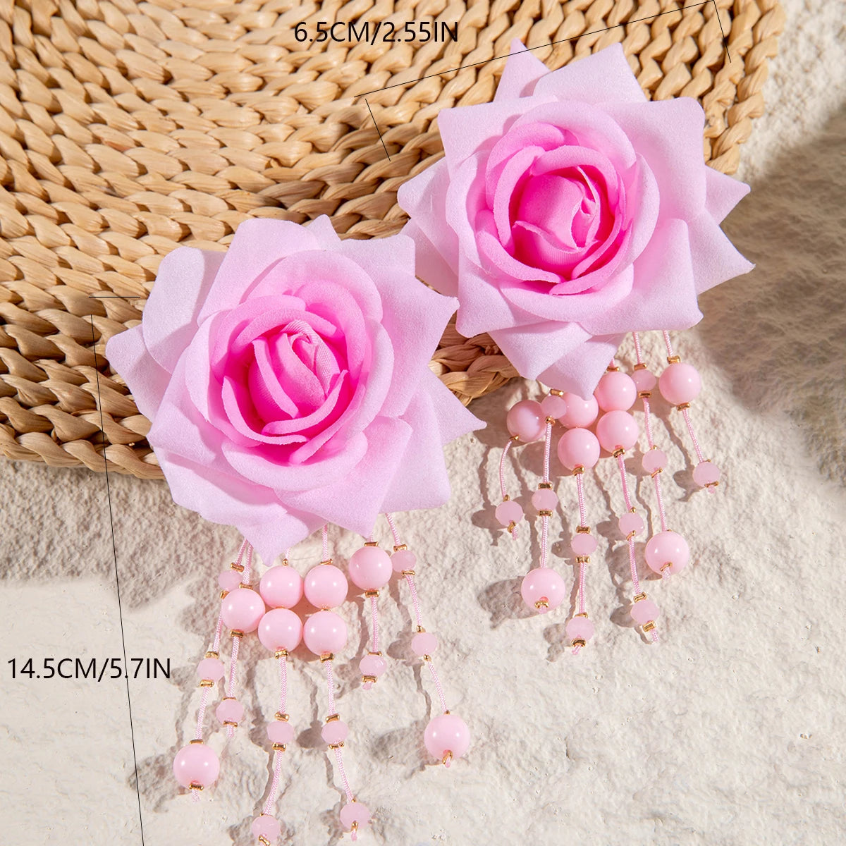 Tocona Bohemia for Women Long Tassel Earrings Multicolor Rose Flower Pendant  Earrings Exquisite Party Jewelry Accessories