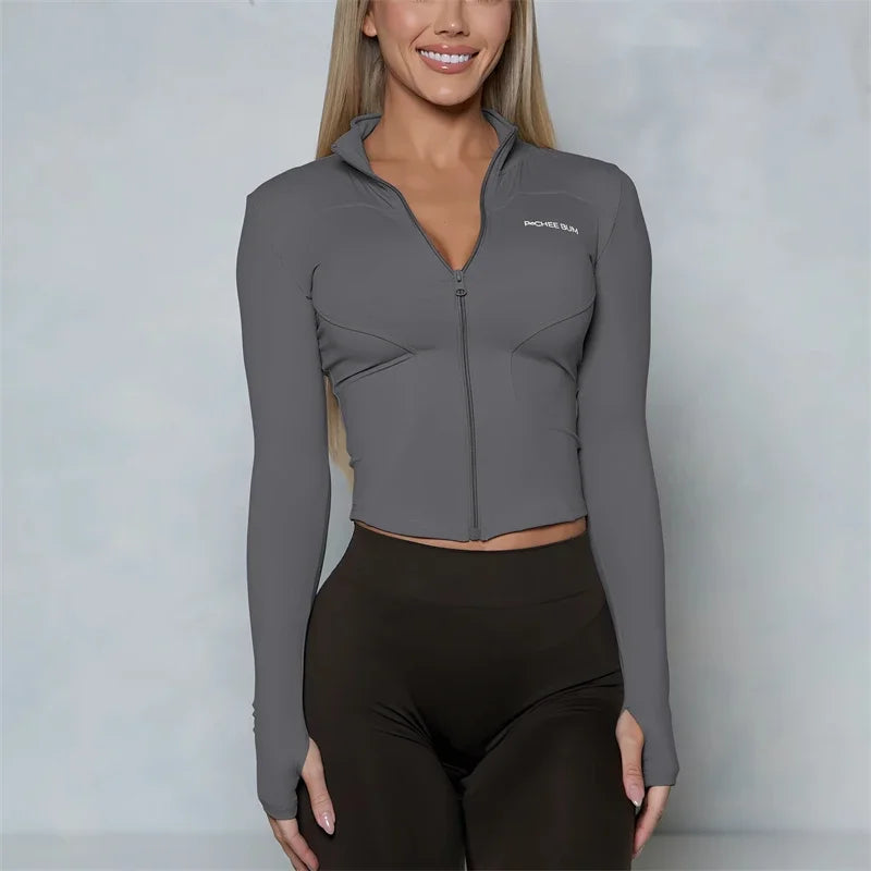 Women BUM New Sculpting Jacket Running Elasticity Yoga Jacket Slim Top Coat Women's Sports Jacket Gym Long Sleeves Women Zipper