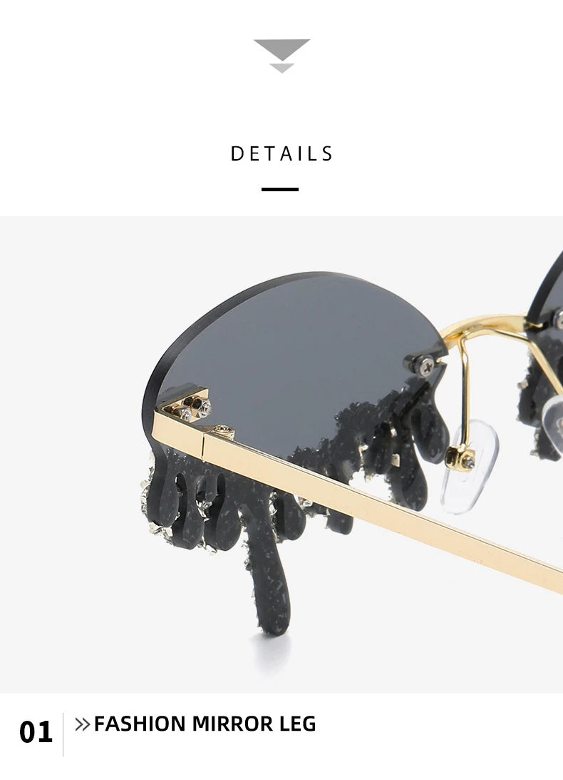 Diamond Rimless Sunglasses Women Luxury Brand Rhinestone Sun Glasses Ladies Sexy Tear Shape Punk Party Eyewear gafas de sol
