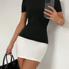 Tossy Summer Female Contrast Mini Dress Casual High Waist Short Sleeve Sexy Skinny Patchwork Bodycon Dress Women's Mini Dress