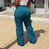 Women Pleated Ruffle Wide Leg Loose Pants Summer Female Mesh Wave Striped Full Trousers FDYFFZC-Y1260