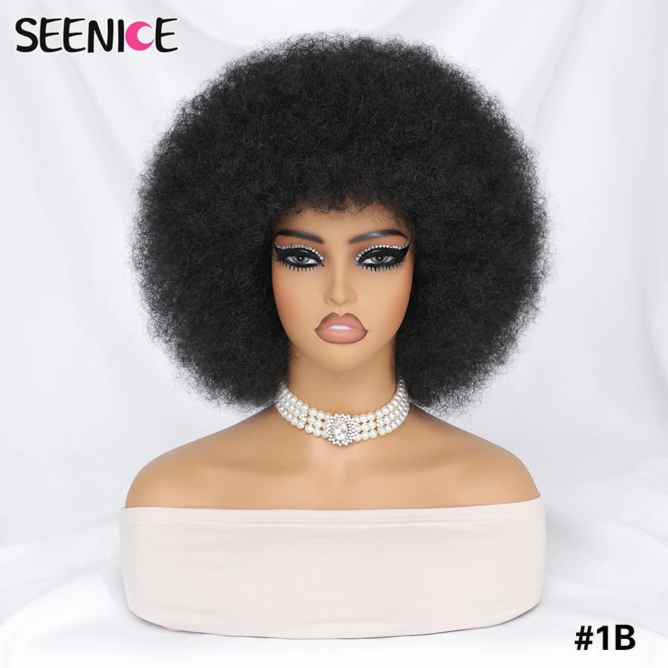 Short Afro Wigs for Black Women Blonde 10" Afro Curly Wig With Bangs 70s Bouncy Natural Synthetic Female Wigs for Party Cosplay