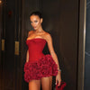 VC Christmas Dress Strapless Backless Red Structured Floral Embellished Mini Length Bodycon Celebrity Party Cocktail Dress