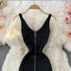 Zipple  2023 Sexy Summer Knit Strap Dress Women Tank Elatic Waist Bodycon Sundress Female Beach Split Backless Midi Dress