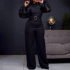 Elegant Jumpsuits for Women Luxury Round Neck Full Sleeve Belt Waisted High Waisted Straight Female Birthday Party Celebrate New