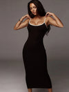 SIBYBO Ribbed Spaghetti Strap Cotton Dress Women Sleeveless O-Neck Summer Dress Solid Backless Long Party Dress