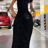 Elegant Women Dress Basic Short Sleeve Sexy Backless Slim Fit Summer Casual Vintage Gothic Streetwear Long Dress