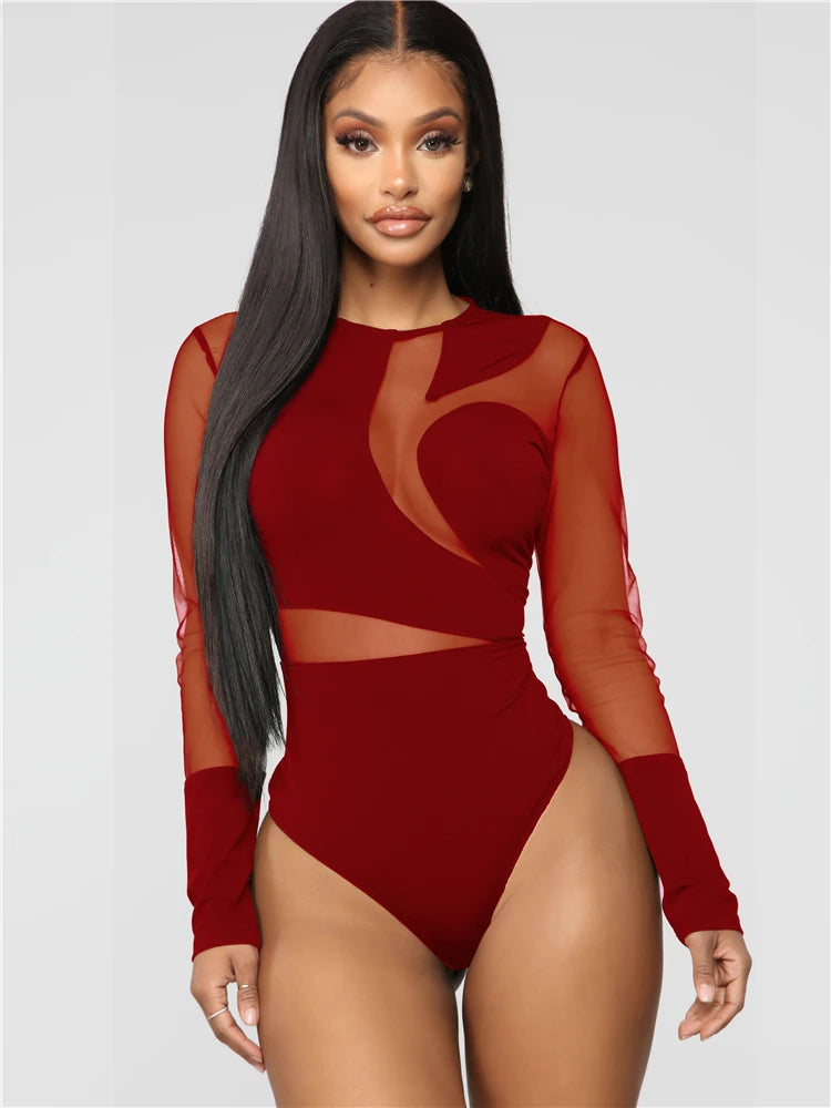 HBLL Sexy Nightclub Outfits Long Sleeve Bodycon Jumpsuits Romper for Women Birthday Outfits Womans Clothing Mesh Bodysuit