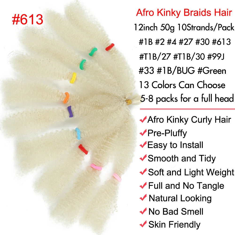 Afro Kinky Curly Hair Bulk Synthetic 12inch Ombre Marley Twists Braiding Hair #1B 4 27 30 33 99J Green Ombre Purple Brown Colors