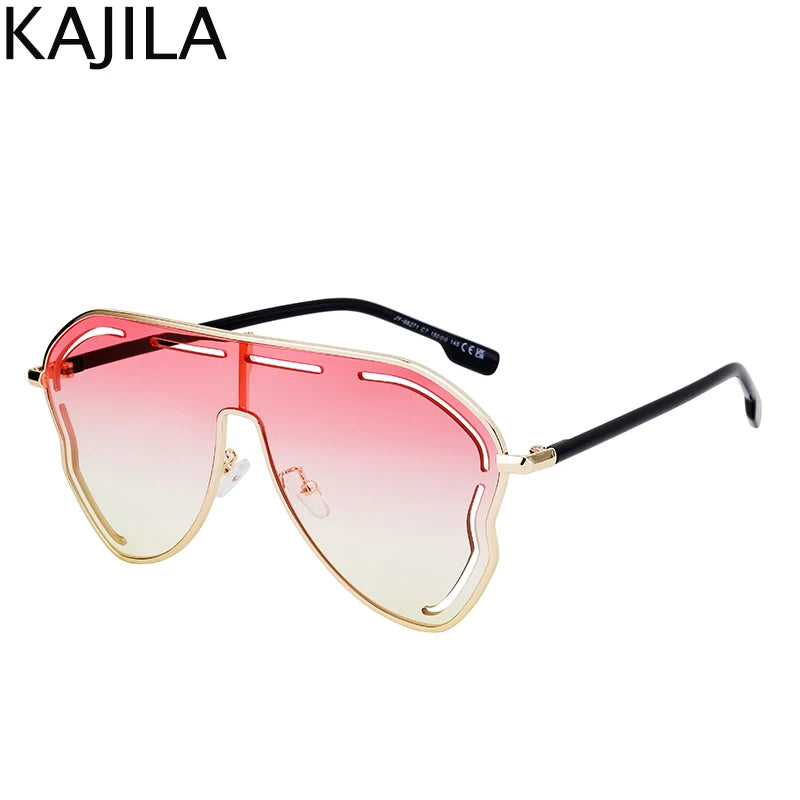 Oversized Hollow One-Piece Sunglasses Women Big Frame 2024 Luxury Brand Special-Shaped Sun Glasses For Ladies Eyewear Shades