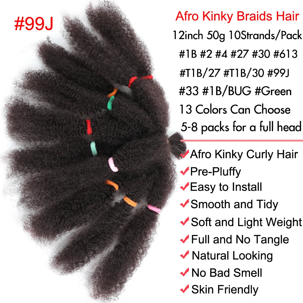 Afro Kinky Curly Hair Bulk Synthetic 12inch Ombre Marley Twists Braiding Hair #1B 4 27 30 33 99J Green Ombre Purple Brown Colors