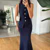 Elegant Knit Vest Suits Women Solid Single Breasted O-neck Sleeveless Slim Waistcoat Bodycon Midi Skirts 2025 Spring Lady Outfit