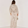 Women Sequins Splice Dress V Neck Full Sleeve A Line Evening Dresses Party Solid High Waist Long Skirts Office Lady Prom