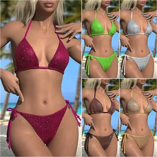 Bikini Swimsuit 2025 New Sexy Slim Fit Backless Swimsuit Hanging Neck Small Lace Split Swimsuit