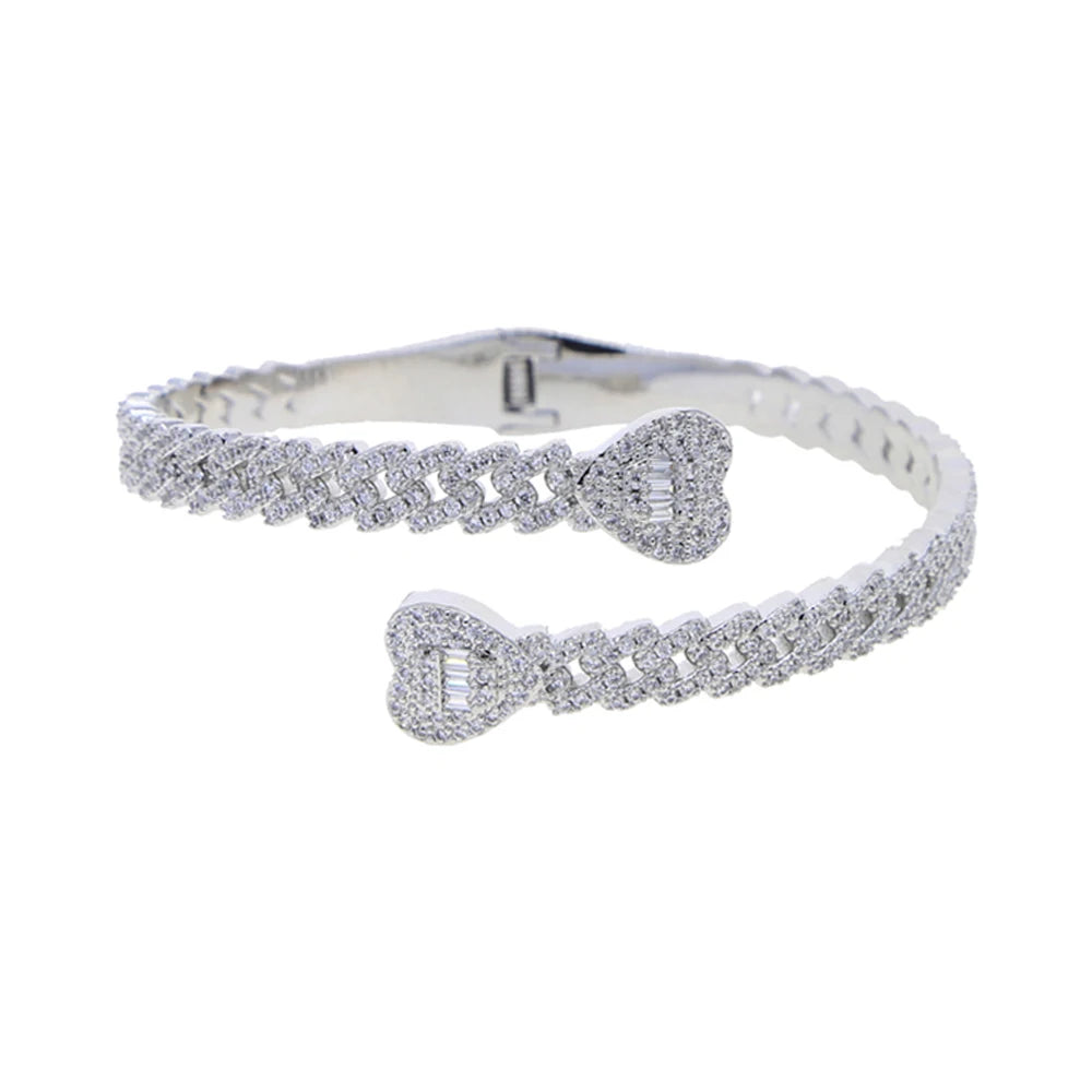 2025 New Iced Out Bling Opened Heart Flower Charm Bracelet AAA CZ Zircon Butterfly Bangle For Men Women Hip Hop Luxury Jewelry