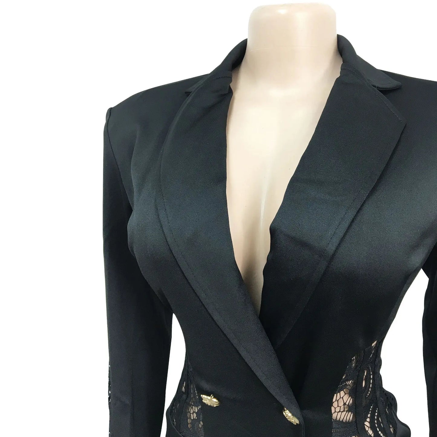 FANAN Elegant Women Double Breasted Tassel Hem and Long Sleeve Notched Collar Lace Waist Patchwork Blazer Dress Vestidos 2022