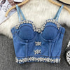 Streetwear Diamonds Denim Vest Female Bra Sleeveless Backless Sexy Summer Tank Tops For Women Camisole y2k Crop Top 2025