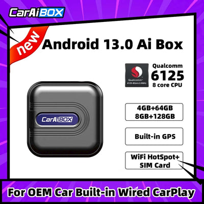CarAiBOX CarPlay Ai Box Qualcomm 6125 8-Core CPU Android 13.0 System Wireless CarPlay Android auto Built-in Google Play Store