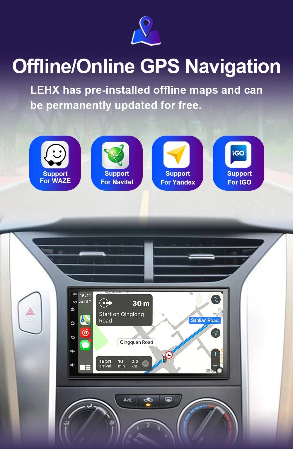 LEHX 7" 2Din MP5 Video Carplay & 4Core Android 14 Car Radio Audio Androidauto Carplay 4G GPS WIFI Automotive Multimedia Player