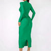 Mozision Hollow Out Long Sleeve Sexy Maxi Dress For Women Gown Autumn Winter New Metal Buckle Ruched Slit Long Dress Elegant