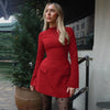 Hugcitar 2024 Spring O Neck Long Sleeve Solid Patchwork Zip Up Sexy Bodycon Mini Dress Women Fashion Outfits Birthday Party Y2K