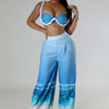 Sexy Nightclub Outfits for Women 2 Piece Set Birthday Vacation Bra Crop Top and Print Wide Leg Pants Matching Sets Beach Wear